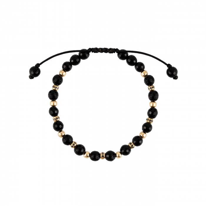 Bratara cu bile de Aur si Onix, bile cu Zirconiu negru, pe snur Royalstone, marime 17-19 cm [2]
