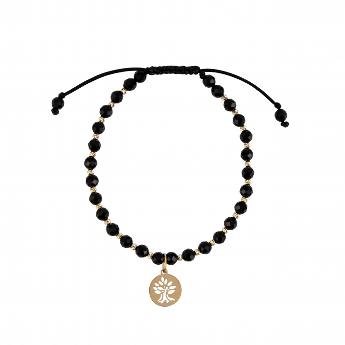 Bratara cu bile de Aur si Onix, pandantiv pomul vietii, pe snur Royalstone, marime 17-19 cm [2]
