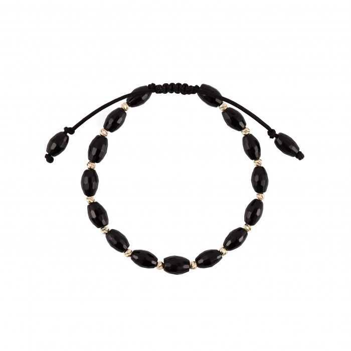 Bratara cu bile de Aur si Onix cilindric, pe snur Royalstone, marime 17-19 cm [2]