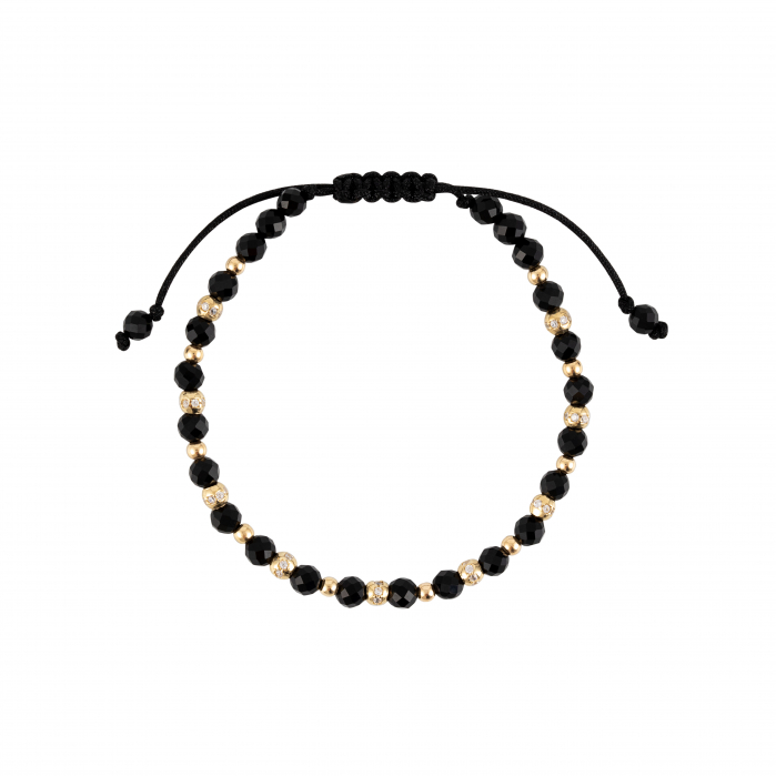 Bratara cu bile de Aur si Onix, bile cu Zirconiu alb, pe snur Royalstone, marime 17-19 cm [2]