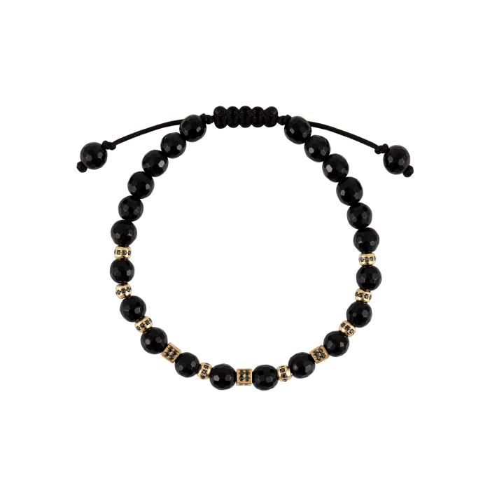 Bratara cu bile de Aur si Onix, patrate cu Zirconiu, pe snur Royalstone, marime 17-19 cm [2]