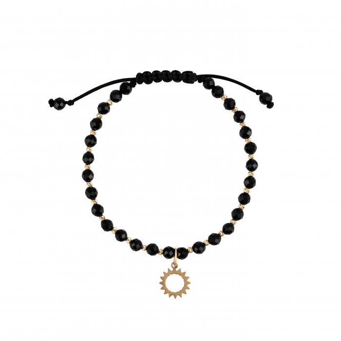 Bratara cu bile de Aur si Onix, pandantiv soare, pe snur Royalstone, marime 17-19 cm [2]