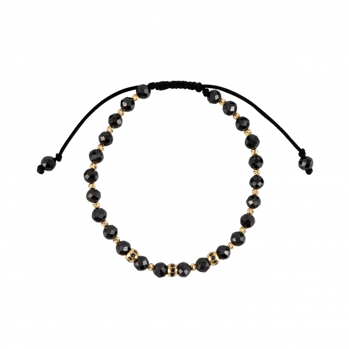 Bratara cu bile de Aur si Zirconiu negru, pe snur Royalstone, marime 17-19 cm [2]