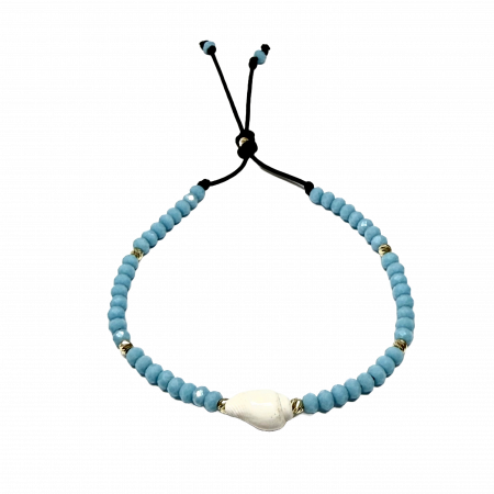 Brățări - Bratara cu bile de Aur si Cristal fatetat, cu scoica naturala, pe snur Royalstone, marime 16.5-19 cm