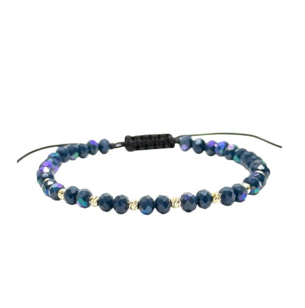 Brățări - Bratara cu bile de Aur si Cristal fatetat albastru, perechi, pe snur Royalstone, marime 14-16.5 cm