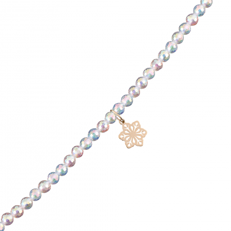 Bratara cu bile de Aur si Cristal fatetat curcubeu, pandantiv fulg de nea, pe snur Royalstone, marime 14-16.5 cm [1]