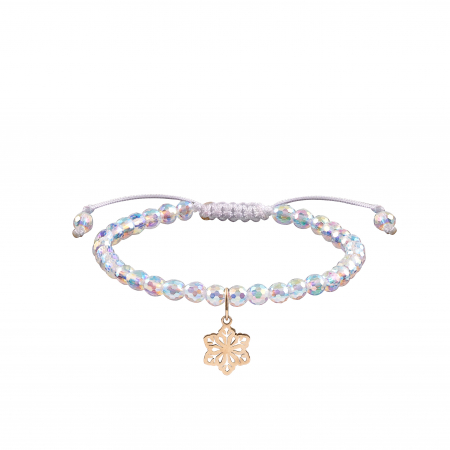 Brățări - Bratara cu bile de Aur si Cristal fatetat curcubeu, pandantiv fulg de nea, pe snur Royalstone, marime 14-16.5 cm