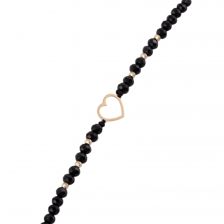 Bratara cu bile de Aur si Cristal fatetat negru, pandantiv inima, pe snur Royalstone, marime 14-16.5 cm [1]