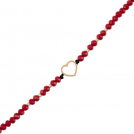 Bratara cu bile de Aur si Cristal fatetat rosu, pandantiv inima, pe snur Royalstone, marime 14-16.5 cm [3]