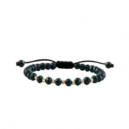 Brățări - Bratara cu bile de Aur si Cristal fatetat verde inchis, pe snur Royalstone, marime 14-16.5 cm