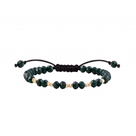Brățări - Bratara cu bile de Aur si Cristal fatetat verde inchis, perechi, pe snur Royalstone, marime 14-16.5 cm