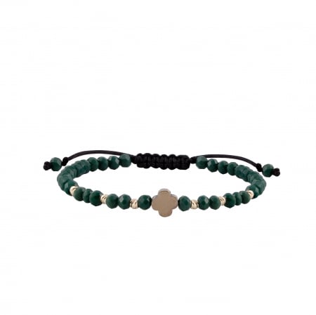 Brățări - Bratara cu bile de Aur si Hematit, pandantiv trifoi pe snur Royalstone, marime 17-19 cm