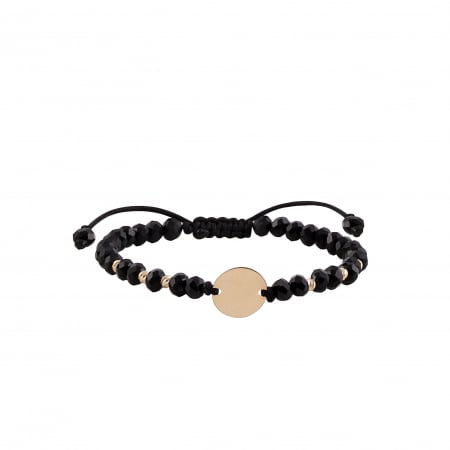Brățări - Bratara cu bile de Aur si Onix, pandantiv banut, pe snur Royalstone, marime 14-16.5 cm