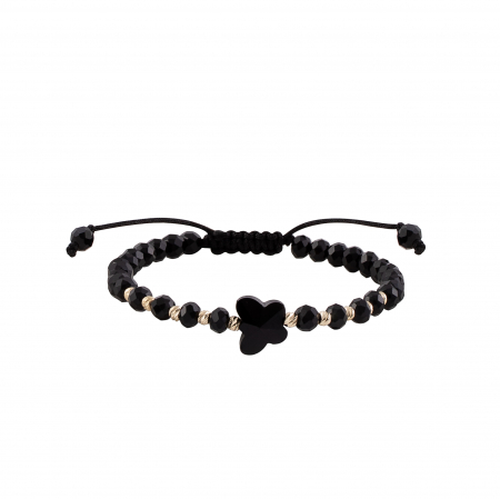 Brățări - Bratara cu bile de Aur si Onix, pandantiv fluture, pe snur Royalstone, marime 14-16.5 cm
