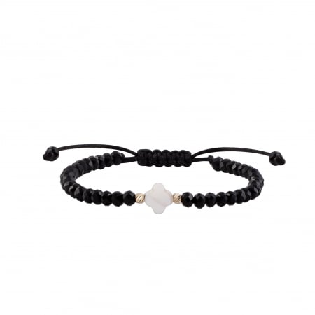 Brățări - Bratara cu bile de Aur si Onix, pandantiv trifoi sidef, pe snur Royalstone, marime 14-16.5 cm