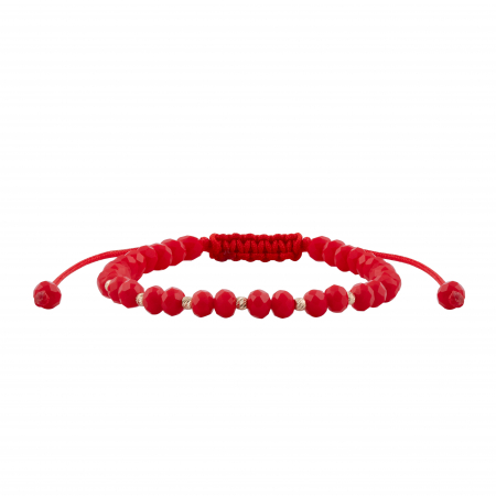 Brățări - Bratara cu bile de Aur si Cristal fatetat rosu, pe snur Royalstone, marime 14-16.5 cm