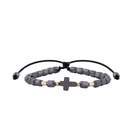 Brățări - Bratara cu bile de Aur si Hematit, pandantiv cruciulita pe snur Royalstone, marime 17-19 cm