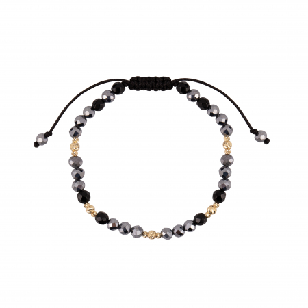 Bratara cu bile de Aur, Terahertz si Onix, pe snur Royalstone, marime 17-19 cm [1]