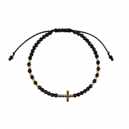 Bratara cu bile de Aur si Cristal fatetat, cruciulita cu Zirconiu negru, cu inchizatoare Royalstone, marime 14-16.5 cm [1]