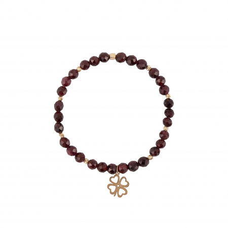 Bratara cu bile de Aur si Granat, pandantiv trifoi, pe snur elastic Royalstone, marime 17-19 cm [1]