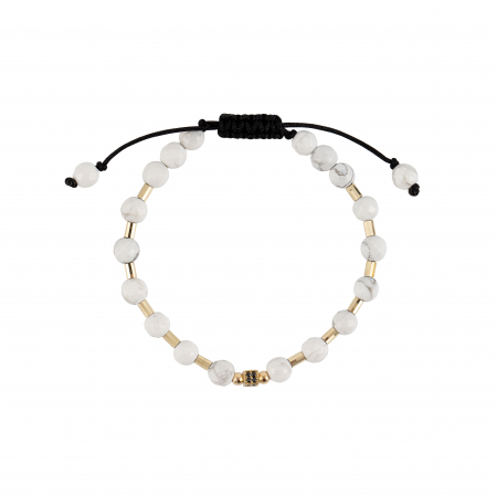 Bratara cu bile de Aur si Howlit, patrat cu Zirconiu, pe snur Royalstone, marime 17-19 cm [1]
