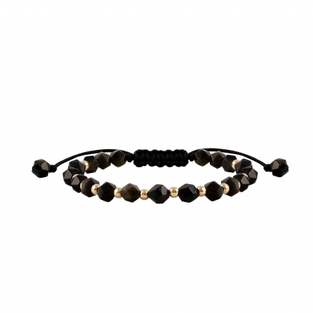 Brățări - Bratara cu bile de Aur si Obsidian, pe snur Royalstone, marime 14-16.5 cm