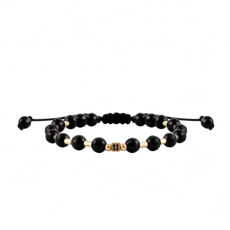 Brățări - Bratara cu bile, cilindri de Aur si Onix, patrat cu Zirconiu, pe snur Royalstone, marime 17-19 cm