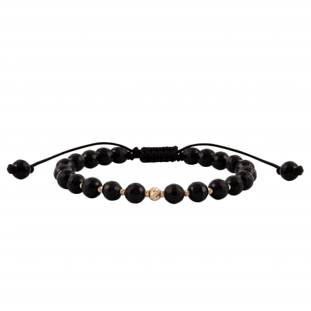 Brățări - Bratara cu bile de Aur si Onix, bila pave, pe snur Royalstone, marime 17-19 cm