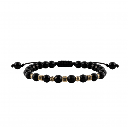 Brățări - Bratara cu bile de Aur si Onix, patrate cu Zirconiu, pe snur Royalstone, marime 17-19 cm
