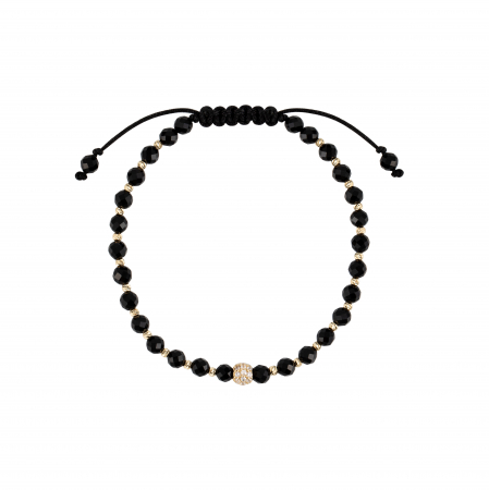 Bratara cu bile de Aur striate si Onix, bila pave cu Zirconiu, pe snur Royalstone, marime 17-19 cm [1]