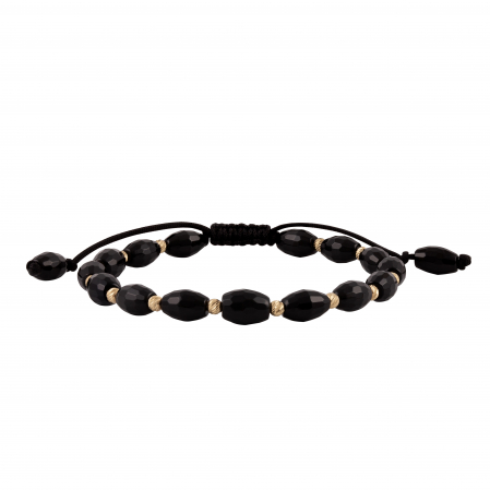 Brățări - Bratara cu bile de Aur si Onix cilindric, pe snur Royalstone, marime 17-19 cm