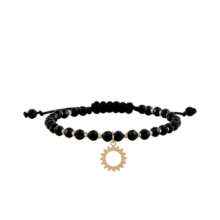 Brățări - Bratara cu bile de Aur si Onix, pandantiv soare, pe snur Royalstone, marime 17-19 cm