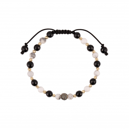 Bratara cu bile de Aur, Onix si Howlit, pe snur Royalstone, marime 17-19 cm [1]