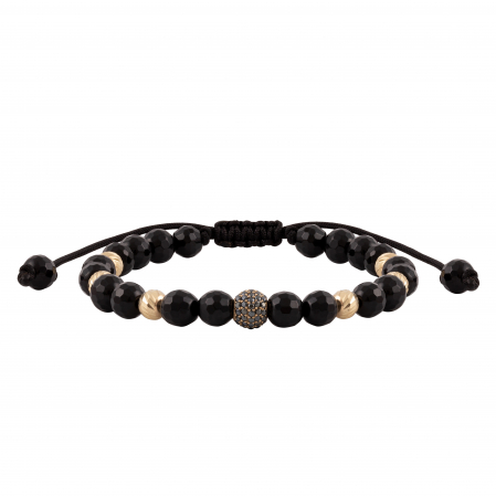 Brățări - Bratara cu bile de Aur si Onix, bila pave cu Zirconiu, pe snur Royalstone, marime 17-19 cm