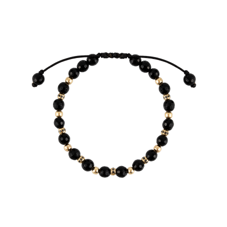 Bratara cu bile de Aur si Onix, bile cu Zirconiu negru, pe snur Royalstone, marime 17-19 cm [1]