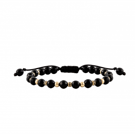 Brățări - Bratara cu bile de Aur si Onix, bile cu Zirconiu negru, pe snur Royalstone, marime 17-19 cm