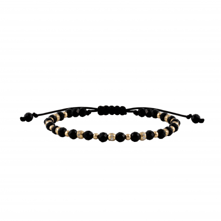 Brățări - Bratara cu bile de Aur si Onix, bile cu Zirconiu alb, pe snur Royalstone, marime 17-19 cm