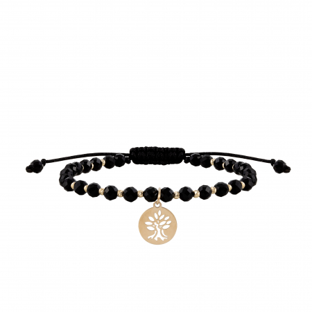 Brățări - Bratara cu bile de Aur si Onix, pandantiv pomul vietii, pe snur Royalstone, marime 17-19 cm