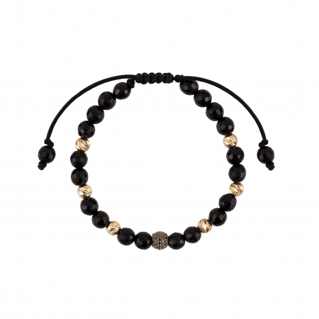 Bratara cu bile de Aur si Onix, bila pave cu Zirconiu, pe snur Royalstone, marime 17-19 cm [1]