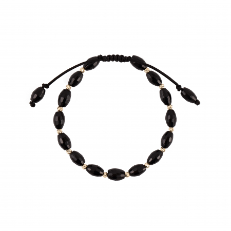 Bratara cu bile de Aur si Onix cilindric, pe snur Royalstone, marime 17-19 cm [1]