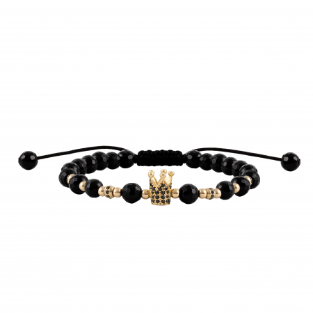 Brățări - Bratara cu bile de Aur si Onix, pandantiv coroana, pe snur Royalstone, marime 17-19 cm