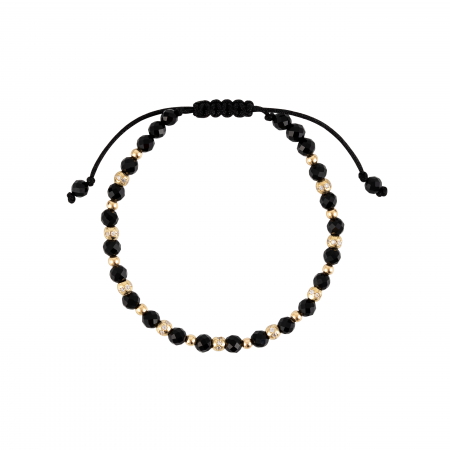 Bratara cu bile de Aur si Onix, bile cu Zirconiu alb, pe snur Royalstone, marime 17-19 cm [1]