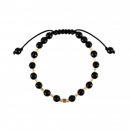 Bratara cu bile, cilindri de Aur si Onix, patrat cu Zirconiu, pe snur Royalstone, marime 17-19 cm [1]
