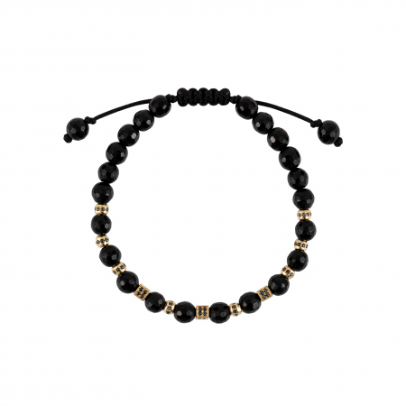 Bratara cu bile de Aur si Onix, patrate cu Zirconiu, pe snur Royalstone, marime 17-19 cm [1]