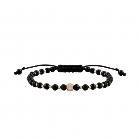 Brățări - Bratara cu bile de Aur striate si Onix, bila pave cu Zirconiu, pe snur Royalstone, marime 17-19 cm