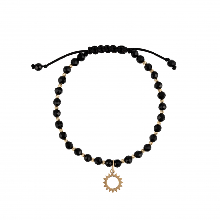 Bratara cu bile de Aur si Onix, pandantiv soare, pe snur Royalstone, marime 17-19 cm [1]