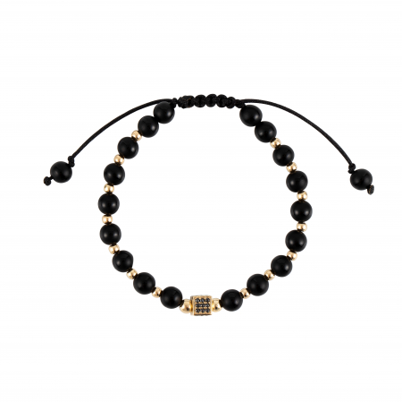 Bratara cu bile de Aur si Onix, patrat cu Zirconiu, pe snur Royalstone, marime 17-19 cm [1]