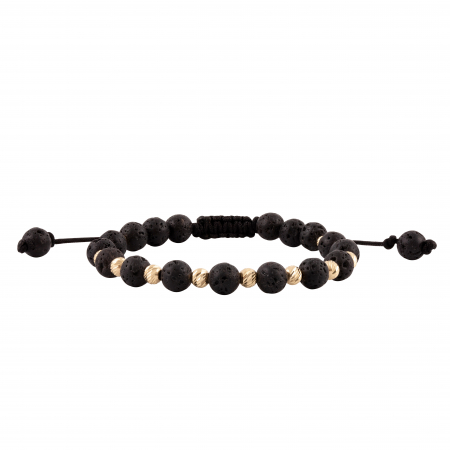 Brățări - Bratara cu bile de Aur si Roca vulcanica, pe snur Royalstone, marime 17-19 cm