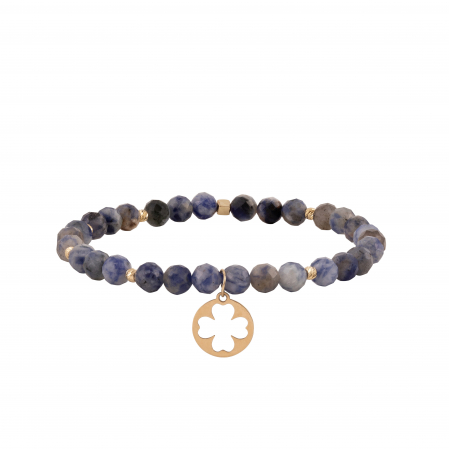 Brățări - Bratara cu bile de Aur si Sodalit, pandantiv trifoi, pe snur Royalstone, marime 17-19 cm