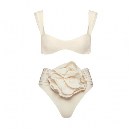 Costum de baie 2 piese alb cu floare Obsessed [8]